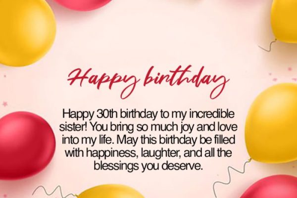 Best Happy 30th Birthday Wishes for Sister with Images